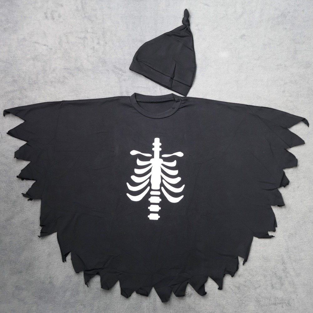 Unbranded Skeleton Poncho Kids 3-4T Black Excellent Glow in the Dark Costume Set
